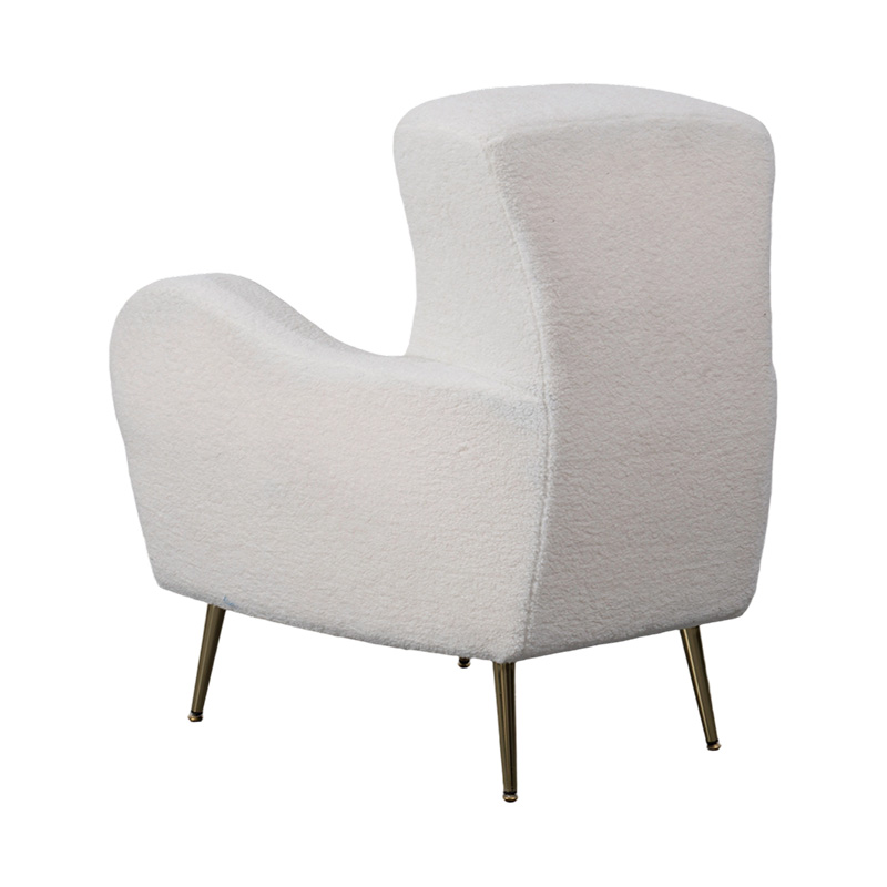 Enkel loungestol i Cream Faux Sherpa med böjt ryggstöd, guldmetallben och armstöd Enkel loungestol i Cream Faux Sherpa med böjt ryggstöd, guldmetallben och armstöd