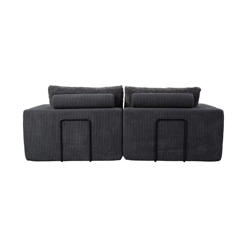 Modern bäddsoffa i mörkgrå manchester med kuddar, flexibel modulär layout Modern bäddsoffa i mörkgrå manchester med kuddar, flexibel modulär layout