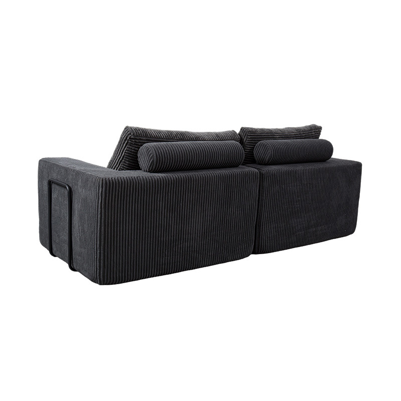 Modern bäddsoffa i mörkgrå manchester med kuddar, flexibel modulär layout Modern bäddsoffa i mörkgrå manchester med kuddar, flexibel modulär layout
