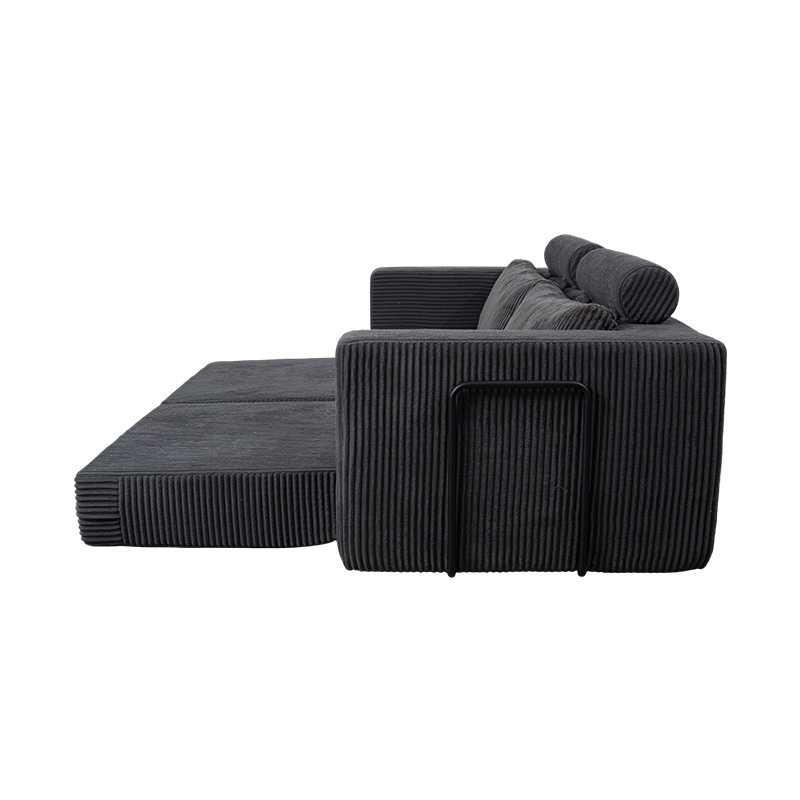Modern bäddsoffa i mörkgrå manchester med kuddar, flexibel modulär layout Modern bäddsoffa i mörkgrå manchester med kuddar, flexibel modulär layout