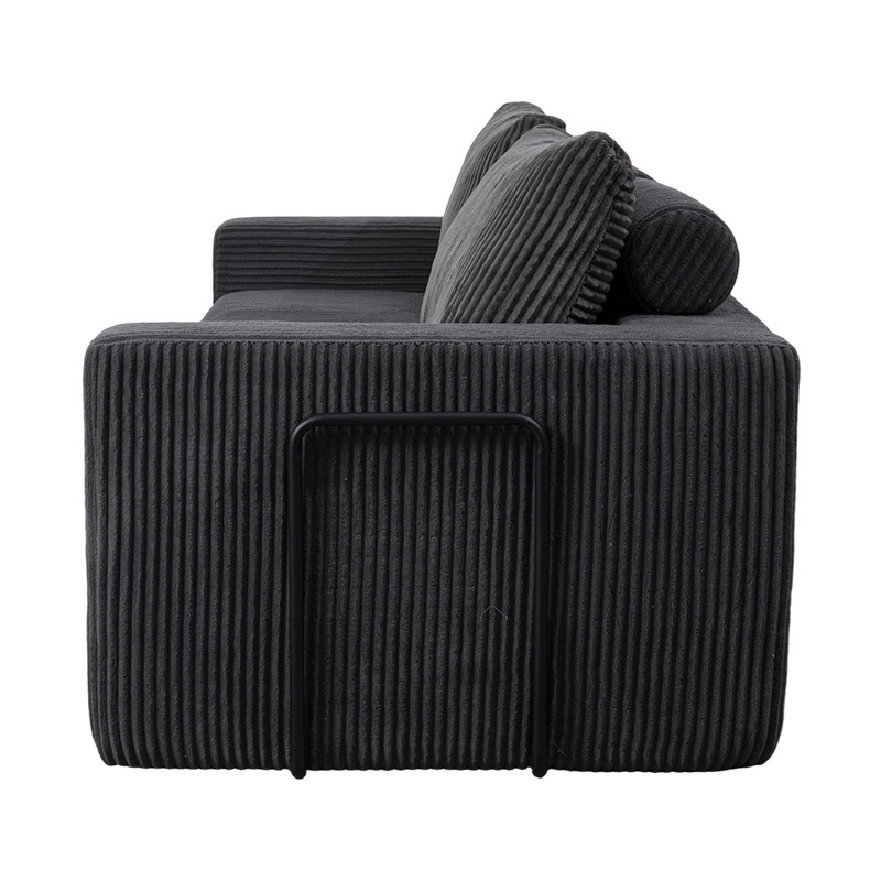 Modern bäddsoffa i mörkgrå manchester med kuddar, flexibel modulär layout Modern bäddsoffa i mörkgrå manchester med kuddar, flexibel modulär layout