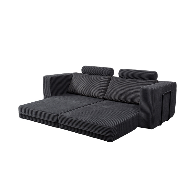 Modern bäddsoffa i mörkgrå manchester med kuddar, flexibel modulär layout Modern bäddsoffa i mörkgrå manchester med kuddar, flexibel modulär layout