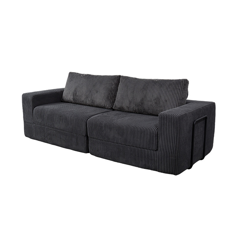 Modern bäddsoffa i mörkgrå manchester med kuddar, flexibel modulär layout Modern bäddsoffa i mörkgrå manchester med kuddar, flexibel modulär layout