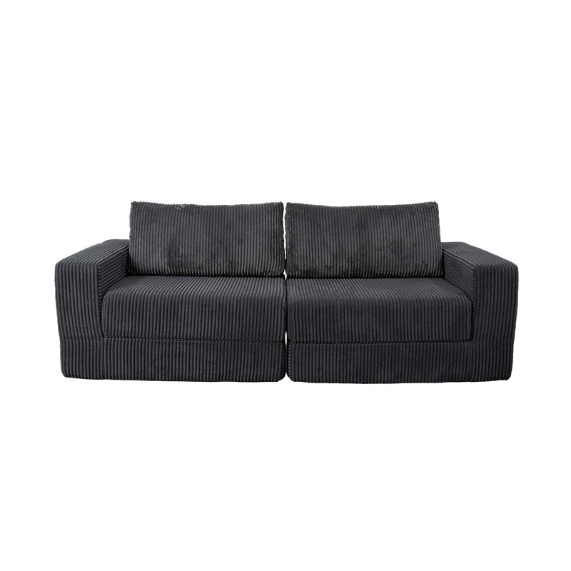 Modern bäddsoffa i mörkgrå manchester med kuddar, flexibel modulär layout Modern bäddsoffa i mörkgrå manchester med kuddar, flexibel modulär layout