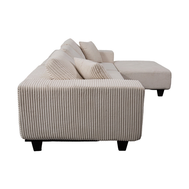 Stor L-formad hörnsoffa i off-white manchester med modern minimalistisk design Stor L-formad hörnsoffa i off-white manchester med modern minimalistisk design