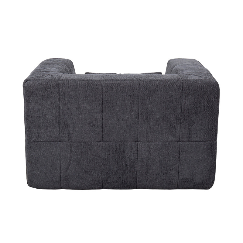 Enkel loungesoffa i helskum med mörkgrå sammet och geometrisk blockdesign Enkel loungesoffa i helskum med mörkgrå sammet och geometrisk blockdesign