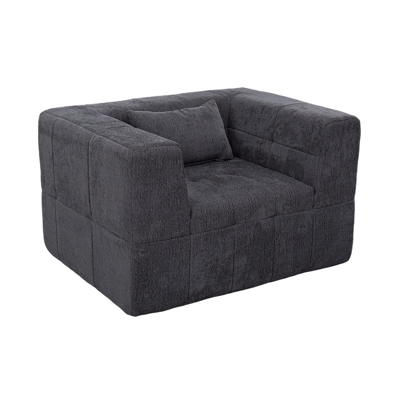 Enkel loungesoffa i helskum med mörkgrå sammet och geometrisk blockdesign Enkel loungesoffa i helskum med mörkgrå sammet och geometrisk blockdesign